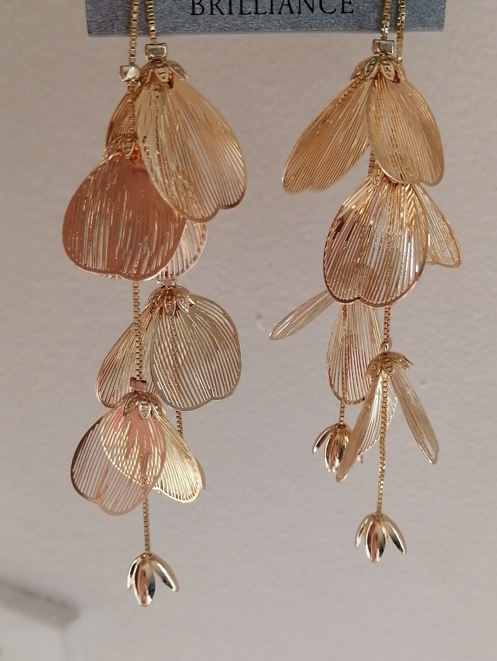 Hannah Luxurious Gold Plated Floral Petal Drop Earrings. New